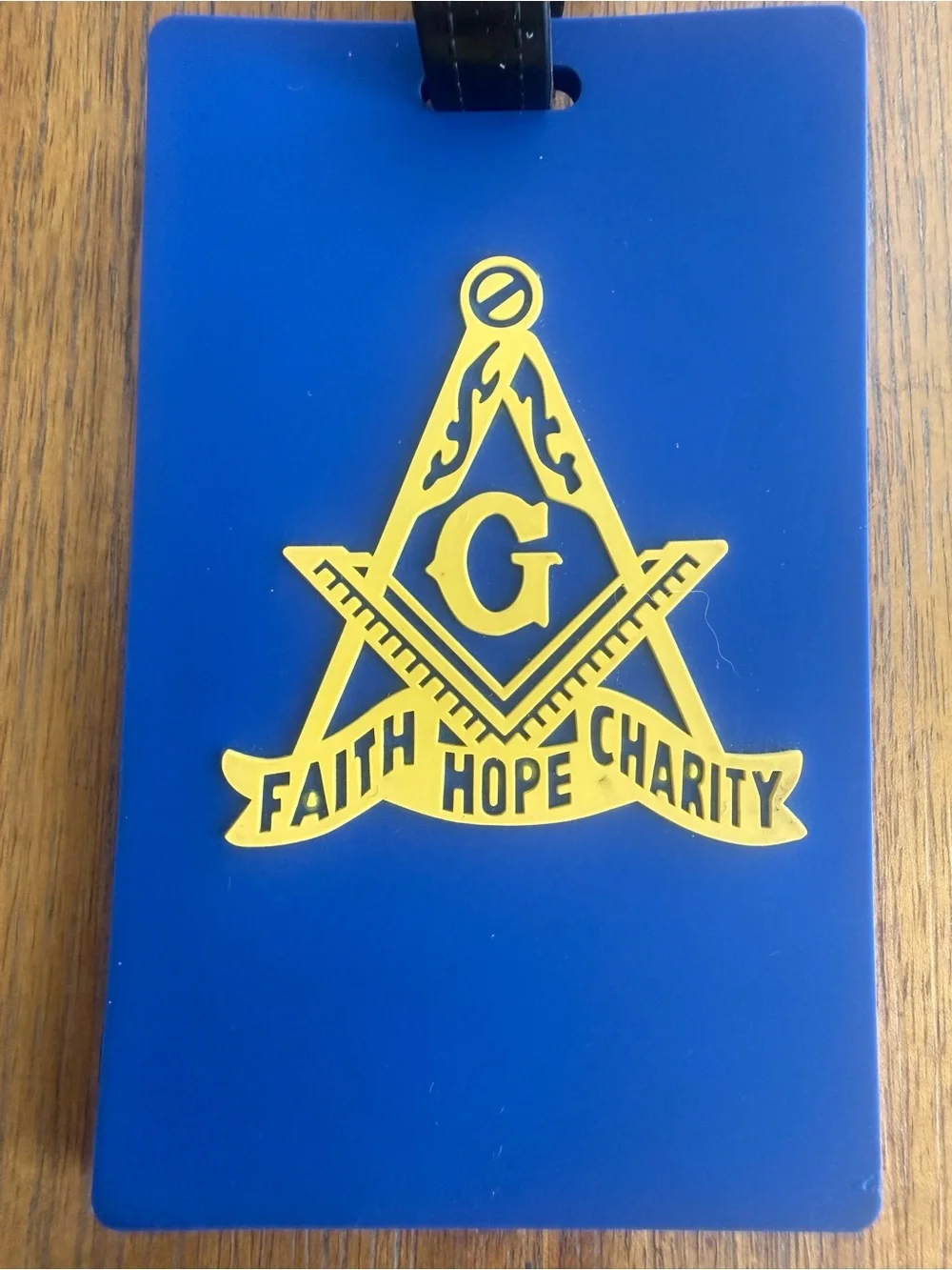 Blue Masonic Luggage Tag with yellow Emblem